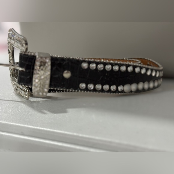 BLAZIN ROXX Black Croco & Silver Rhinestone Crystals Studded Cross Belt - Picture 14 of 14